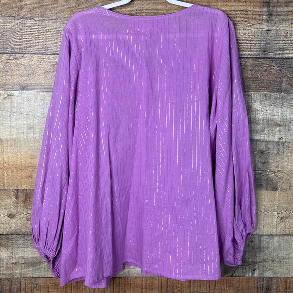 India Collection Emerson Fry Bardot Flowy Peasant Top Pink Lurex Size Large - Picture 7 of 10